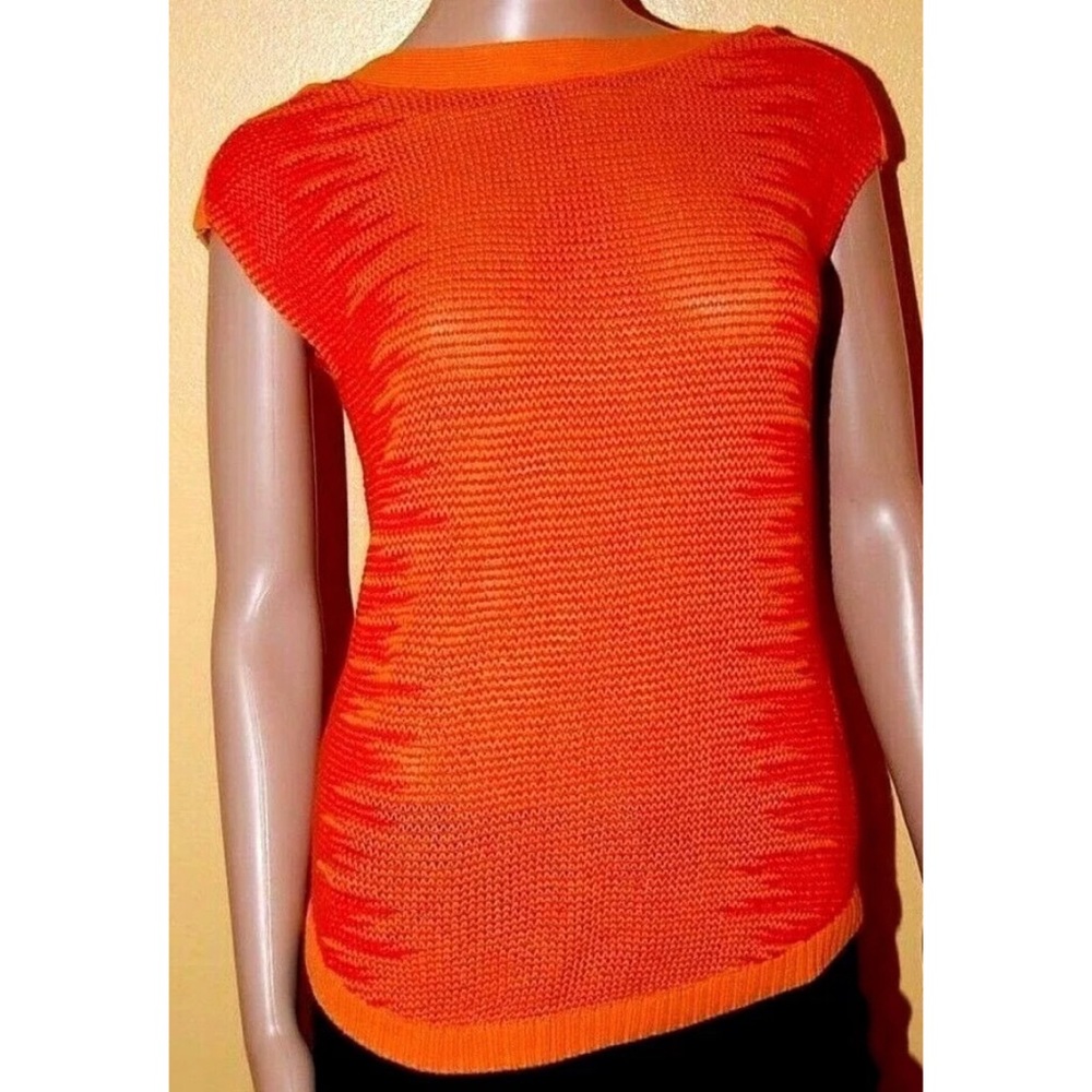 Striped Orange Short Sleeve Sweater Med